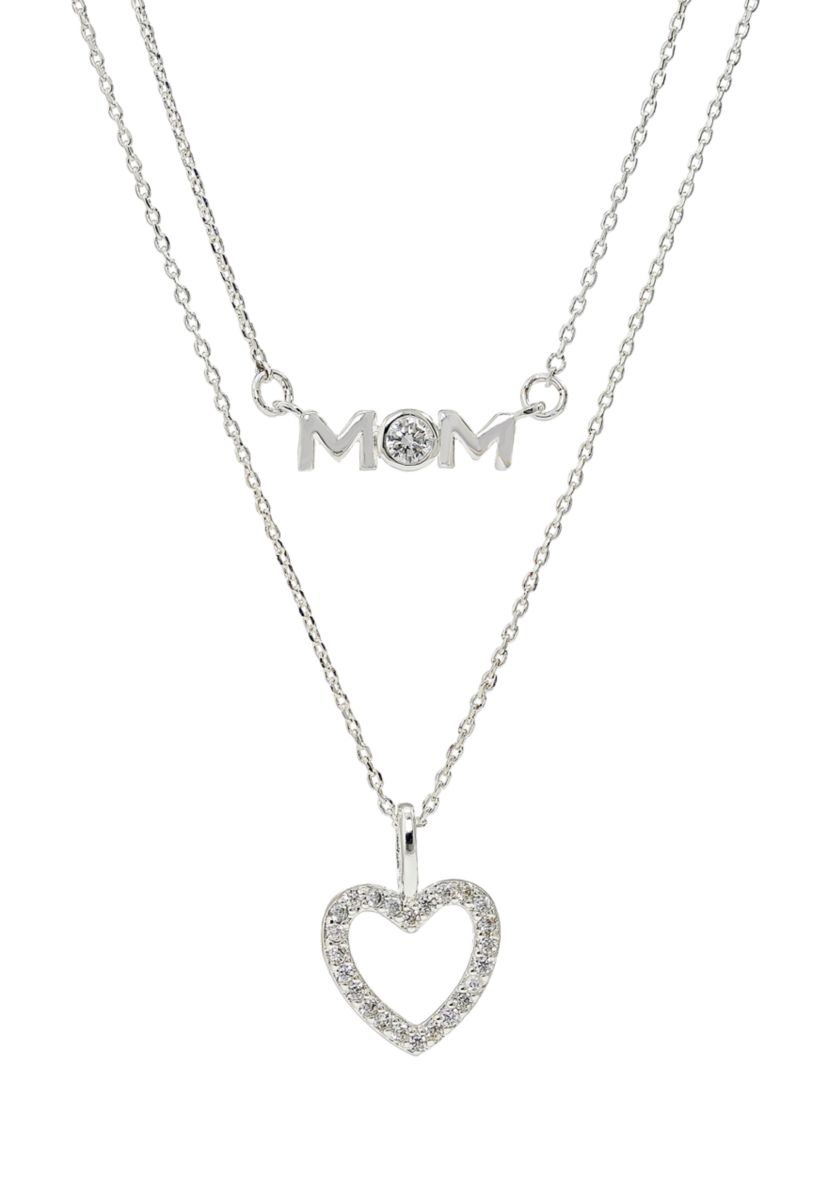 Lab Created Duo Mom and Heart Pendant