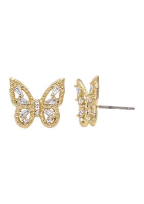 Lab Created Gold Tone Cubic Zirconia Light Amy Butterfly Earrings