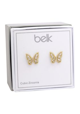 Lab Created Gold Tone Cubic Zirconia Light Amy Butterfly Earrings