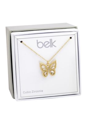 Lab Created Gold Tone Cubic Zirconia Light Amy Butterfly Pendant Necklace