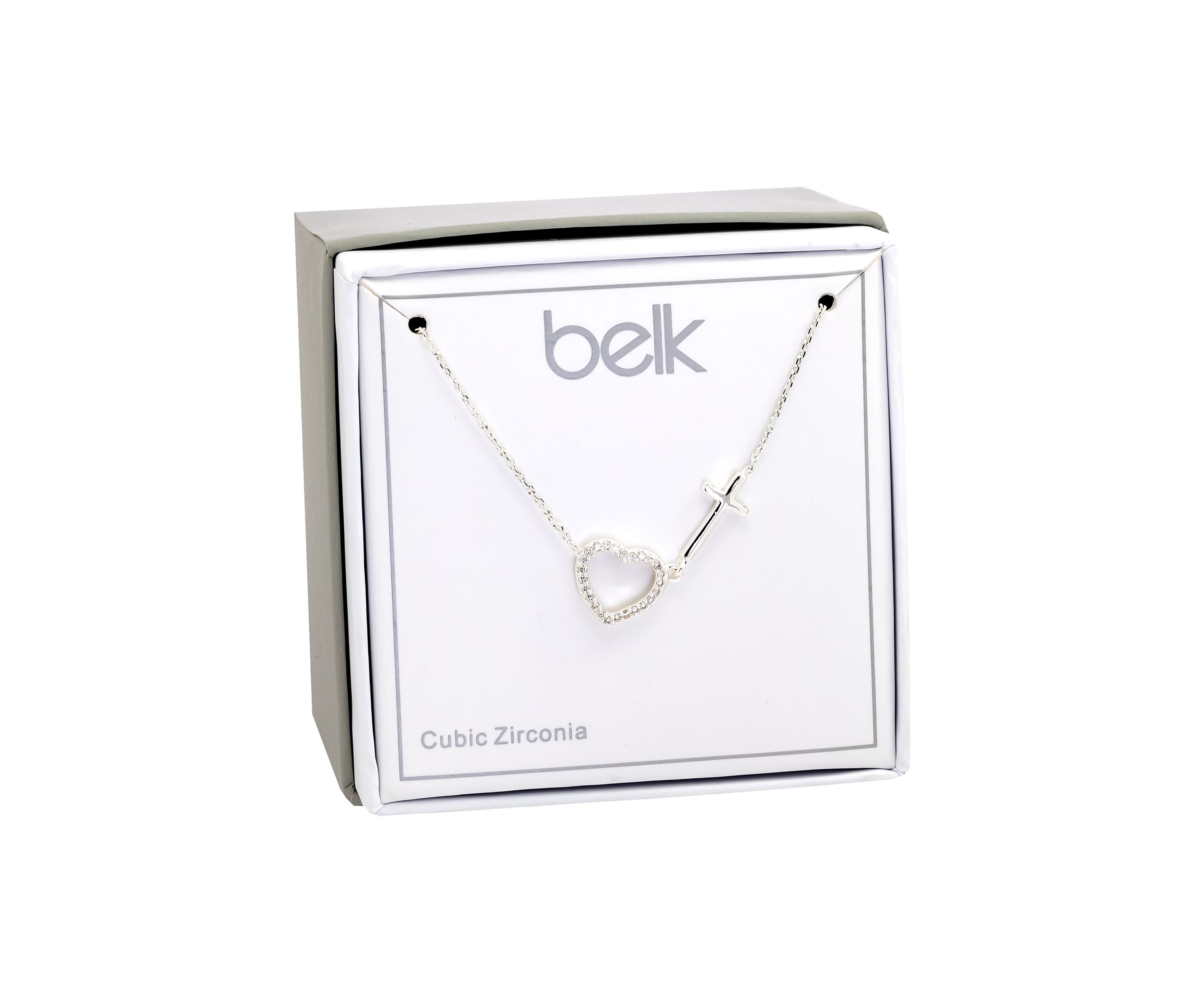 Lab Created Silver Tone Cubic Zirconia Heart and Cross Pendant Necklace