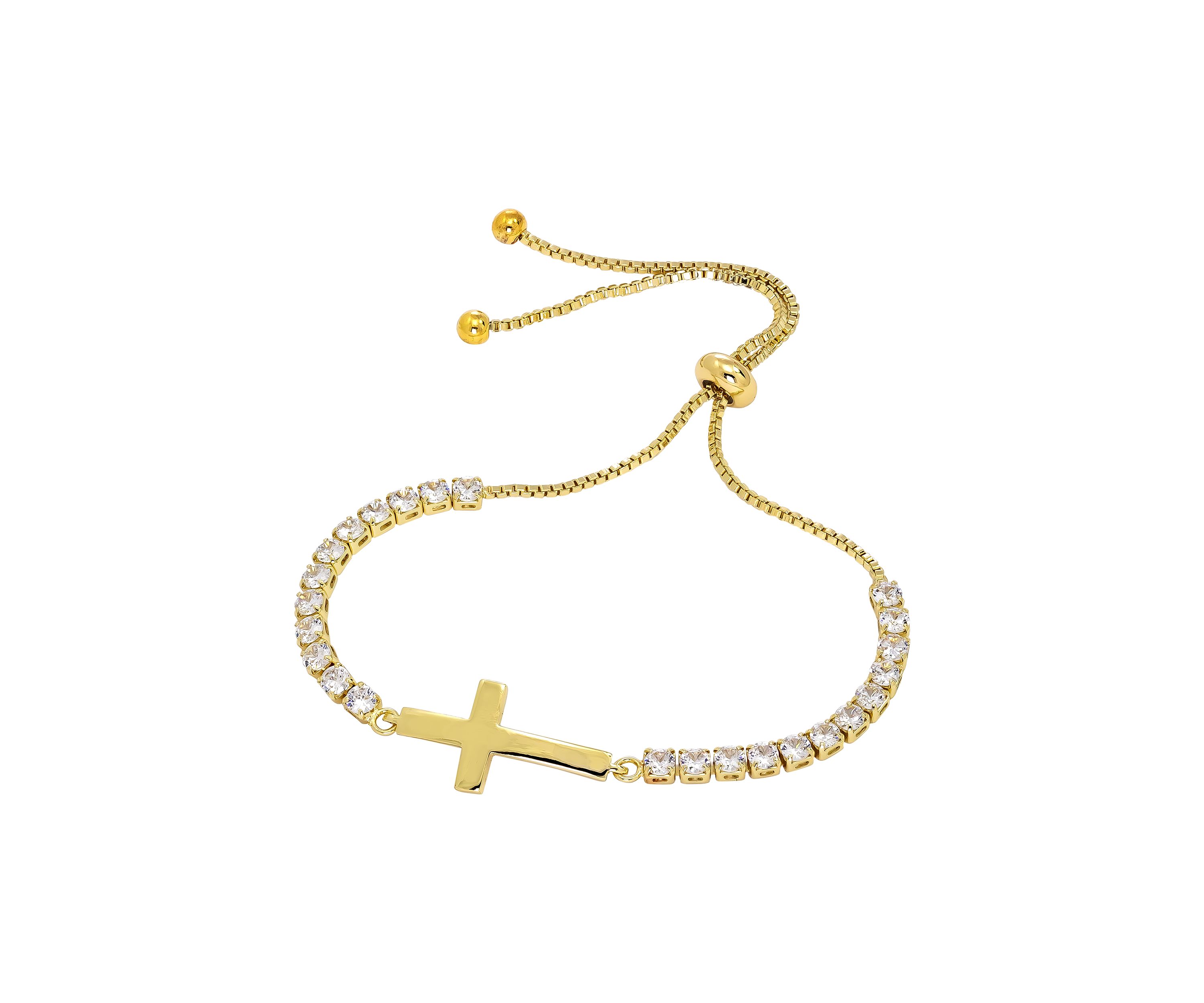 Lab Created Gold Tone Cubic Zirconia Cross Bracelet