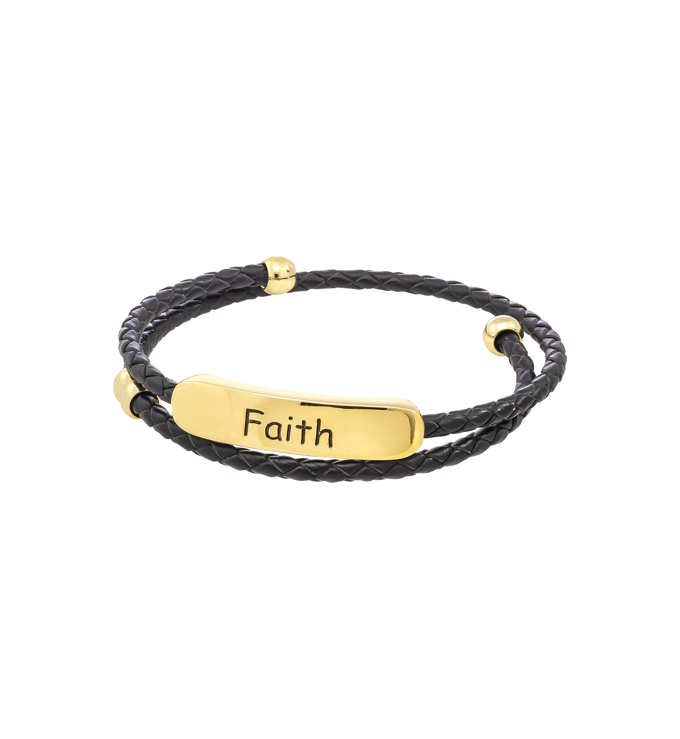 Lab Created Gold Tone Faith Black Leather Bracelet