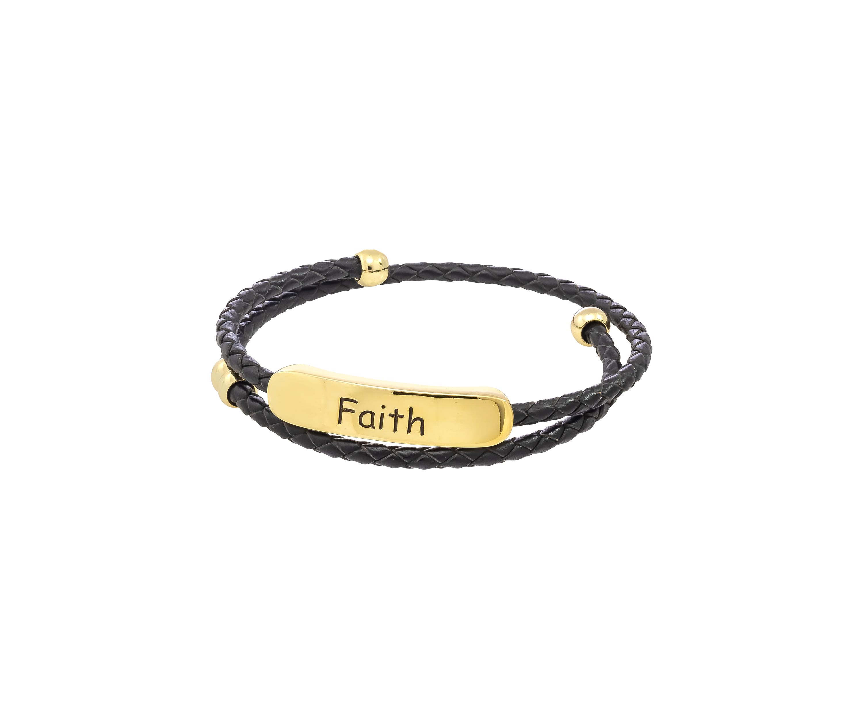 Lab Created Gold Tone Faith Black Leather Bracelet