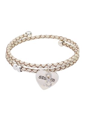 Lab Created Silver Tone Leather Sister Bracelet