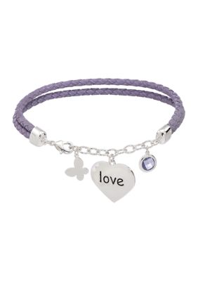 Lab Created Silver Tone Leather Love Bracelet