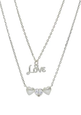 Belk Lab Created Silver Tone Duo Heart and Love Pendant Necklace