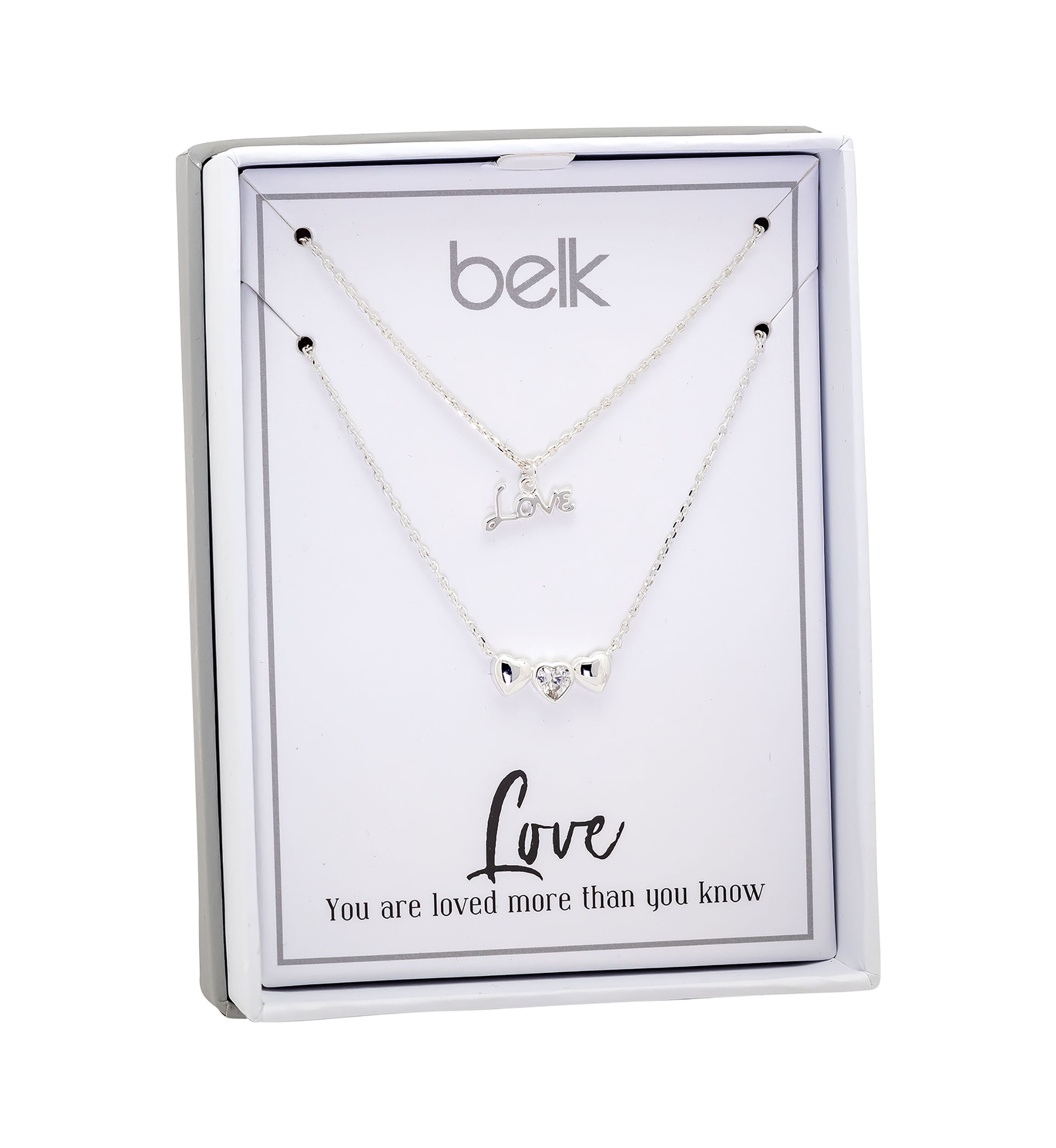 Lab Created Silver Tone Duo Heart and Love Pendant Necklace