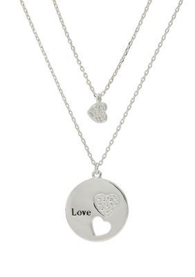 Lab Created Silver Tone Duo Cubic Zirconia Heart Pendant Necklace