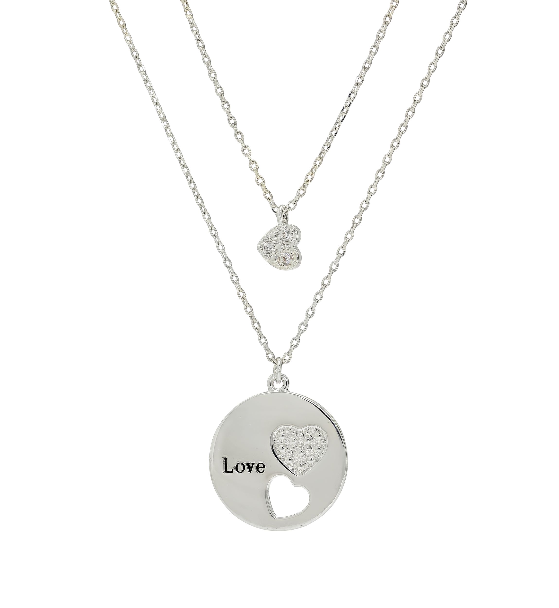 Lab Created Silver Tone Duo Cubic Zirconia Heart Pendant Necklace