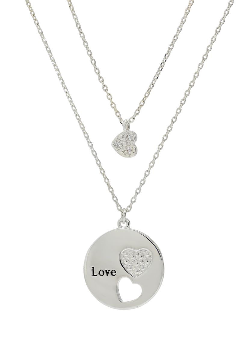 Lab Created Silver Tone Duo Cubic Zirconia Heart Pendant Necklace