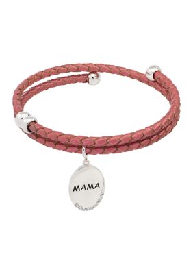 Lab Created Silver Tone Leather Mama Bracelet