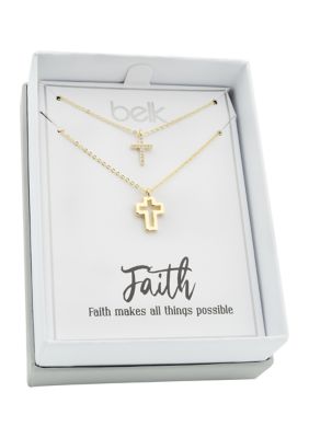 Lab Created Cubic Zirconia Duo Cross Pendant Gold Necklaces