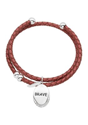 Lab Created Genuine Leather Cubic Zirconia Brave Charm Adjustable Bracelet