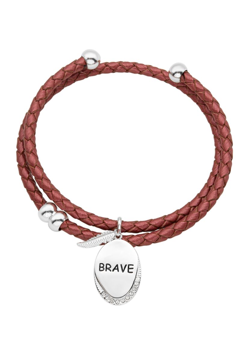 Genuine Leather Cubic Zirconia Brave Charm Adjustable Bracelet
