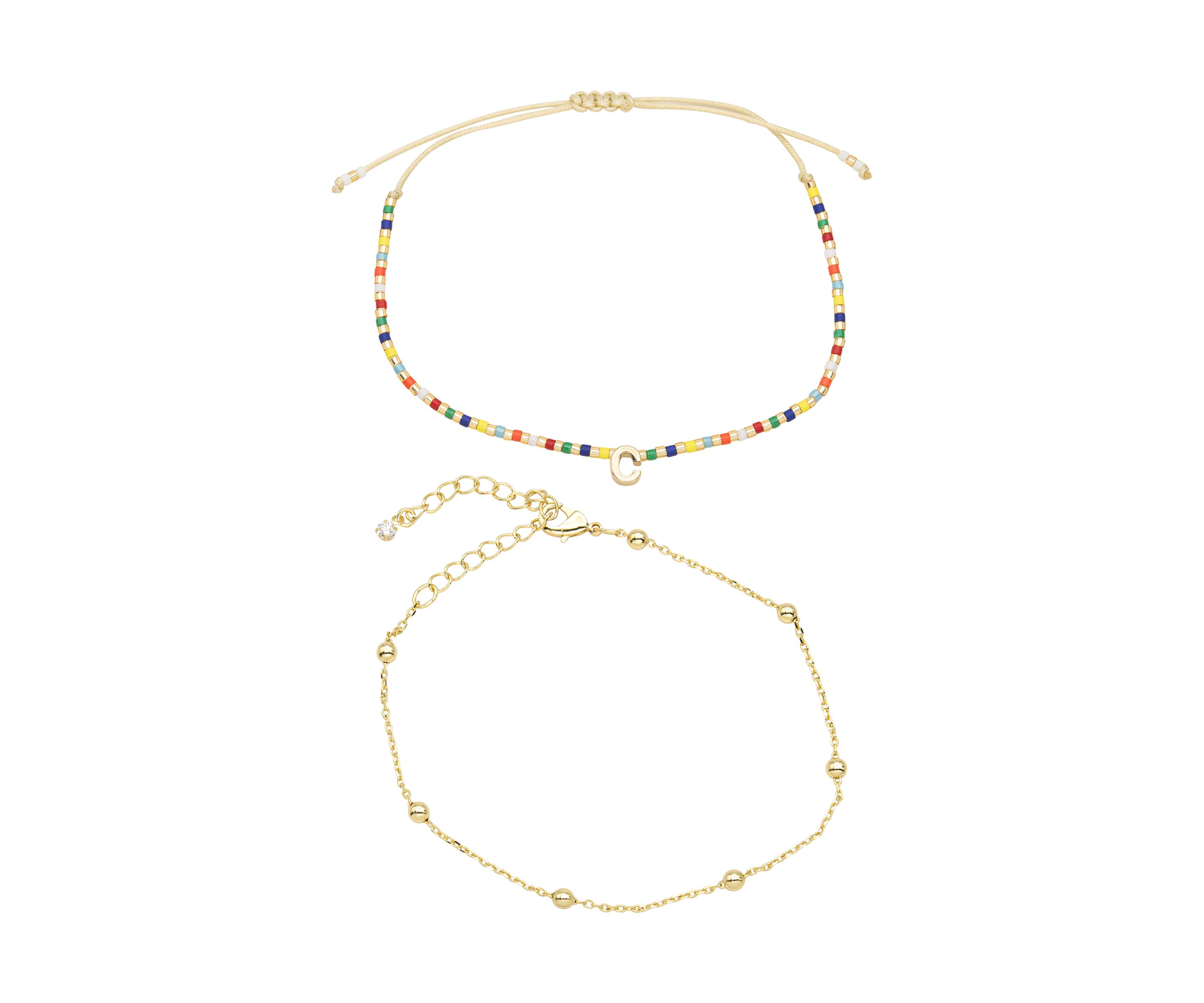 Multi Beaded Initial and Chain Bracelet Set