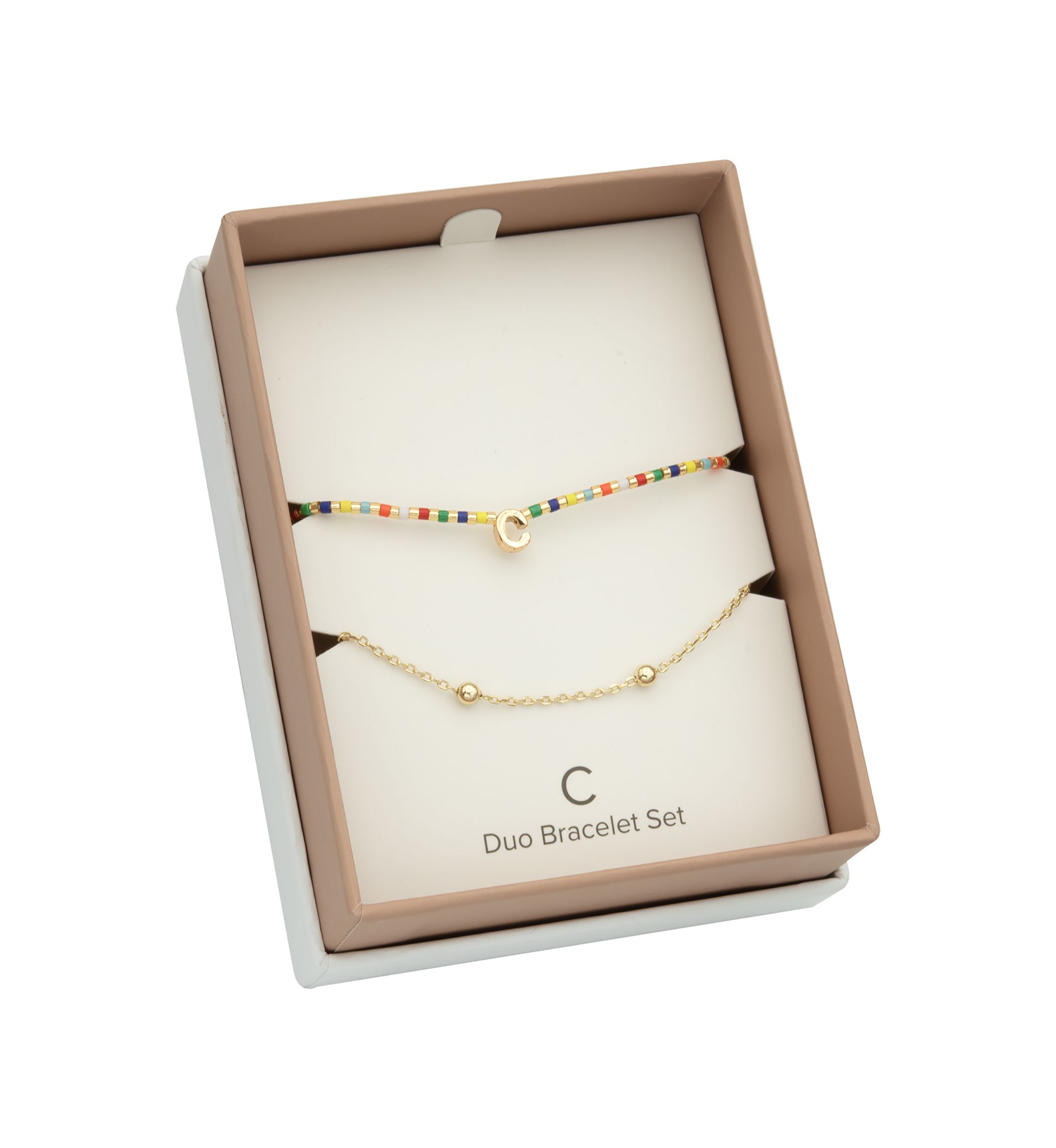 Multi Beaded Initial and Chain Bracelet Set