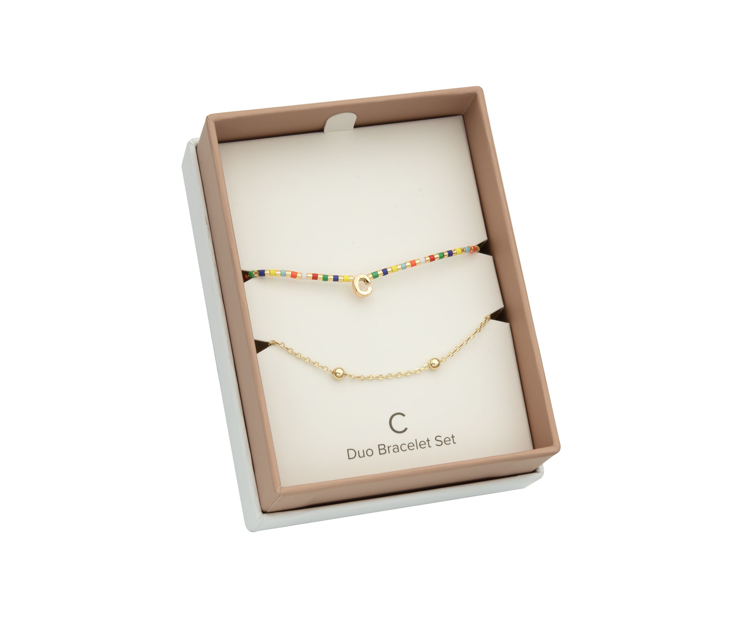 Multi Beaded Initial and Chain Bracelet Set