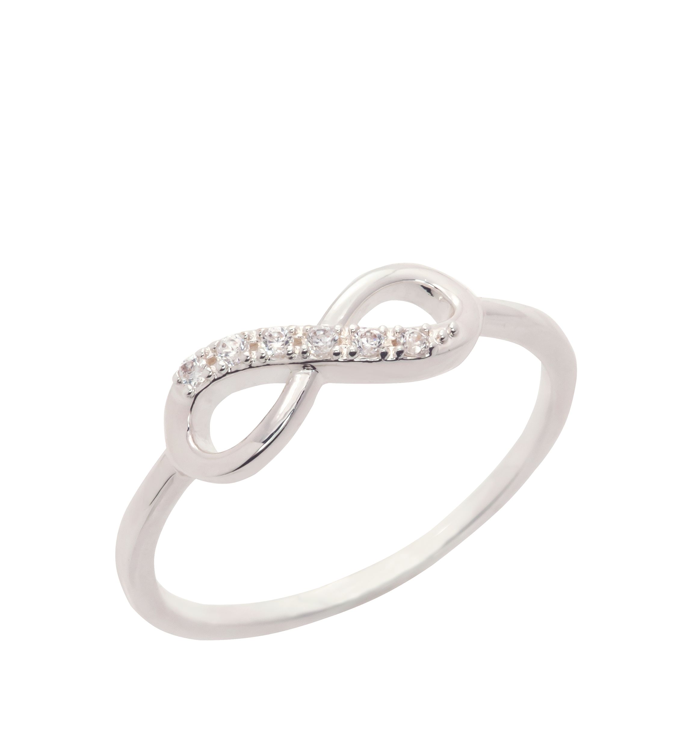 Silver Tone Pavé Crystal Infinity Ring - Size 9