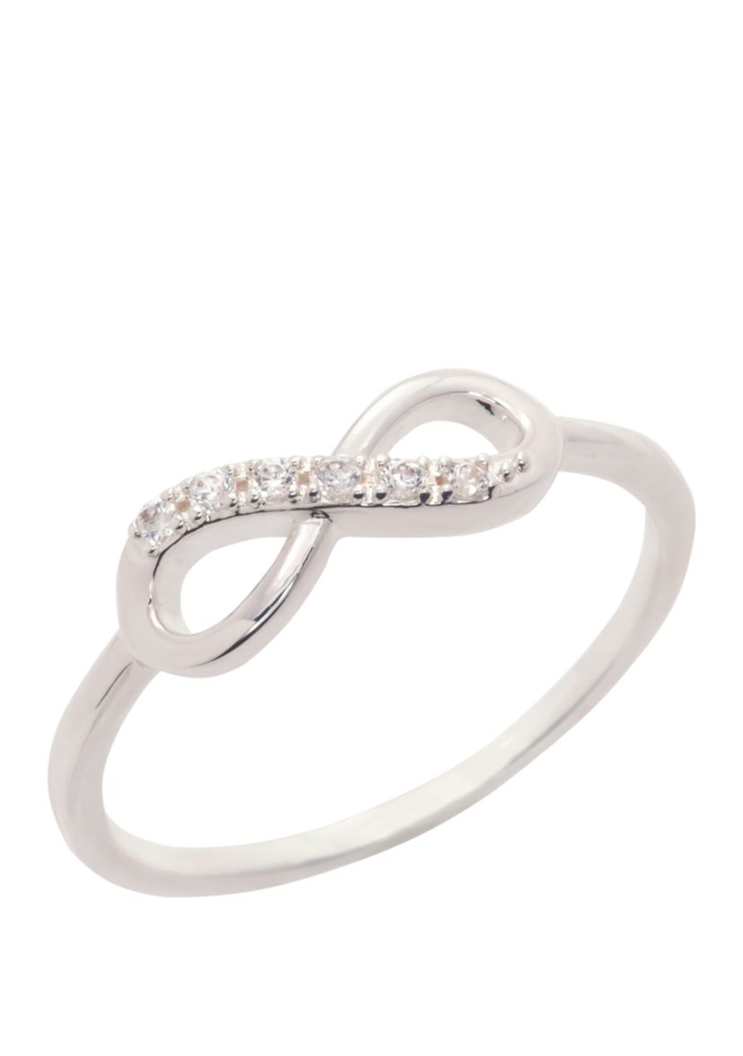 Silver Tone Pavé Crystal Infinity Ring - Size 9
