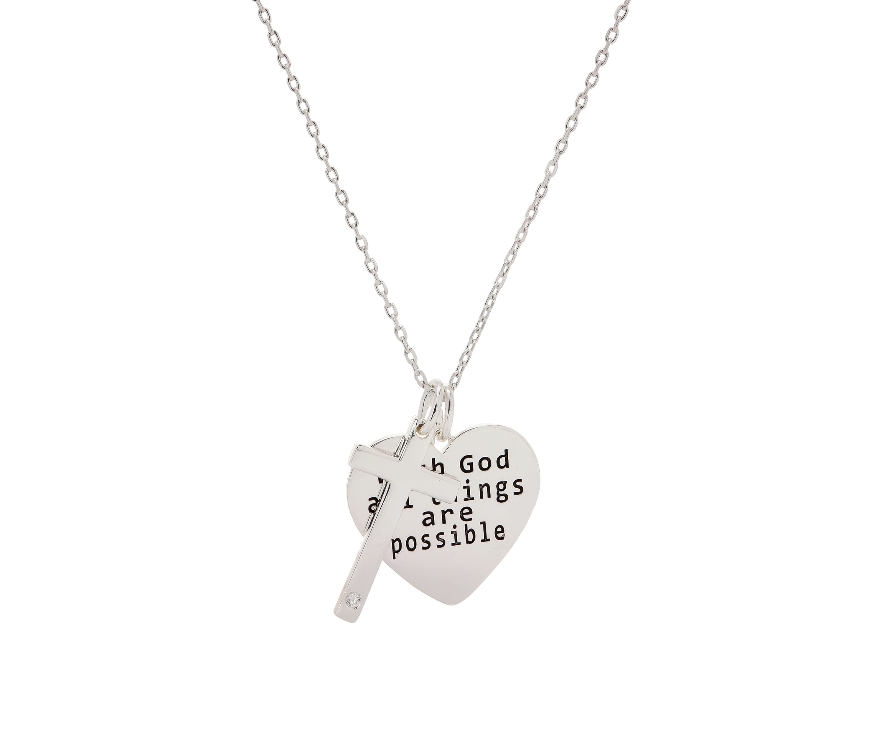 Boxed Inspirational; Heart and Cross Necklace 