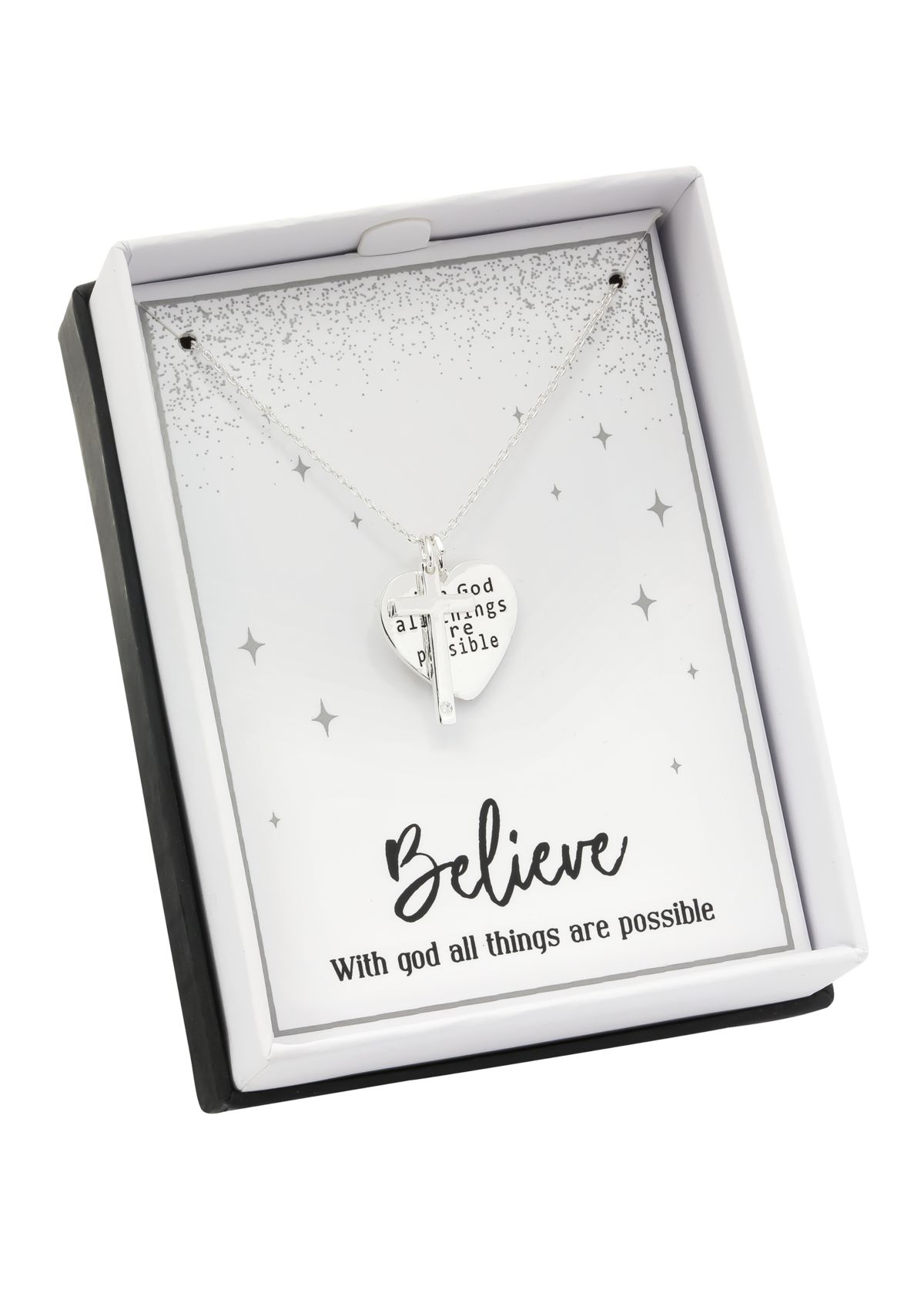 Boxed Inspirational; Heart and Cross Necklace 