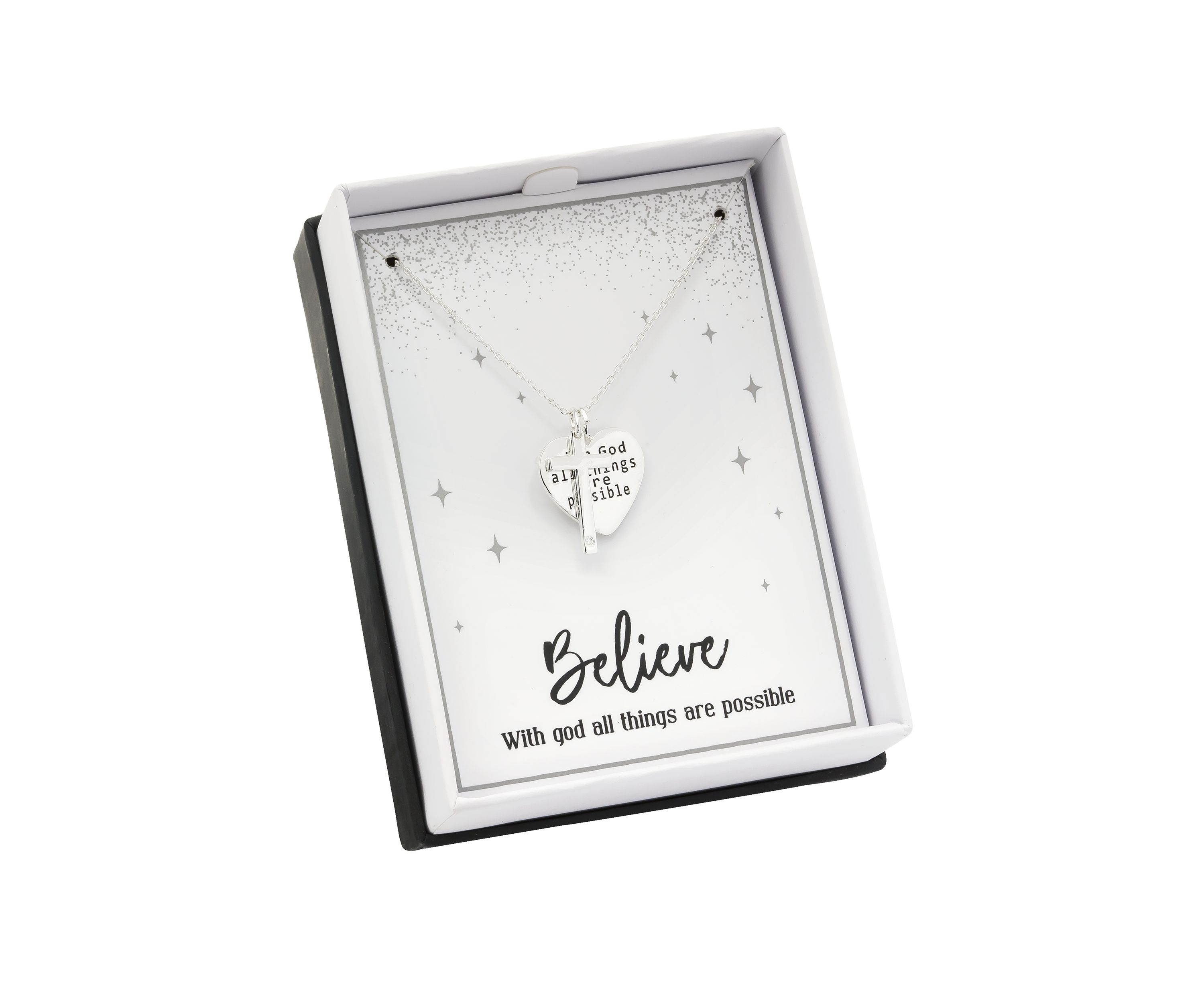 Boxed Inspirational; Heart and Cross Necklace 