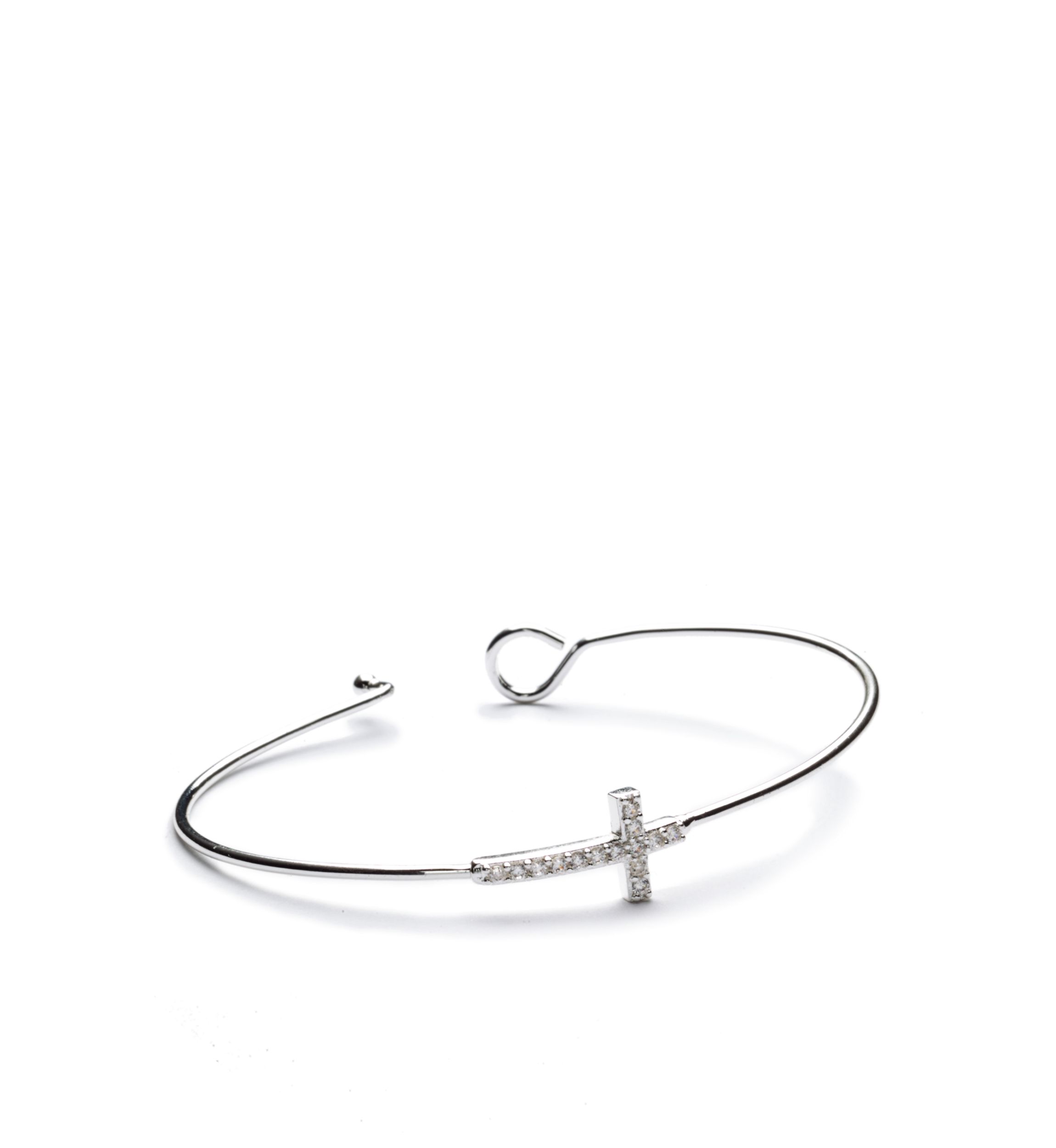 Silver Tone Crystal Cross Bangle Boxed Bracelet
