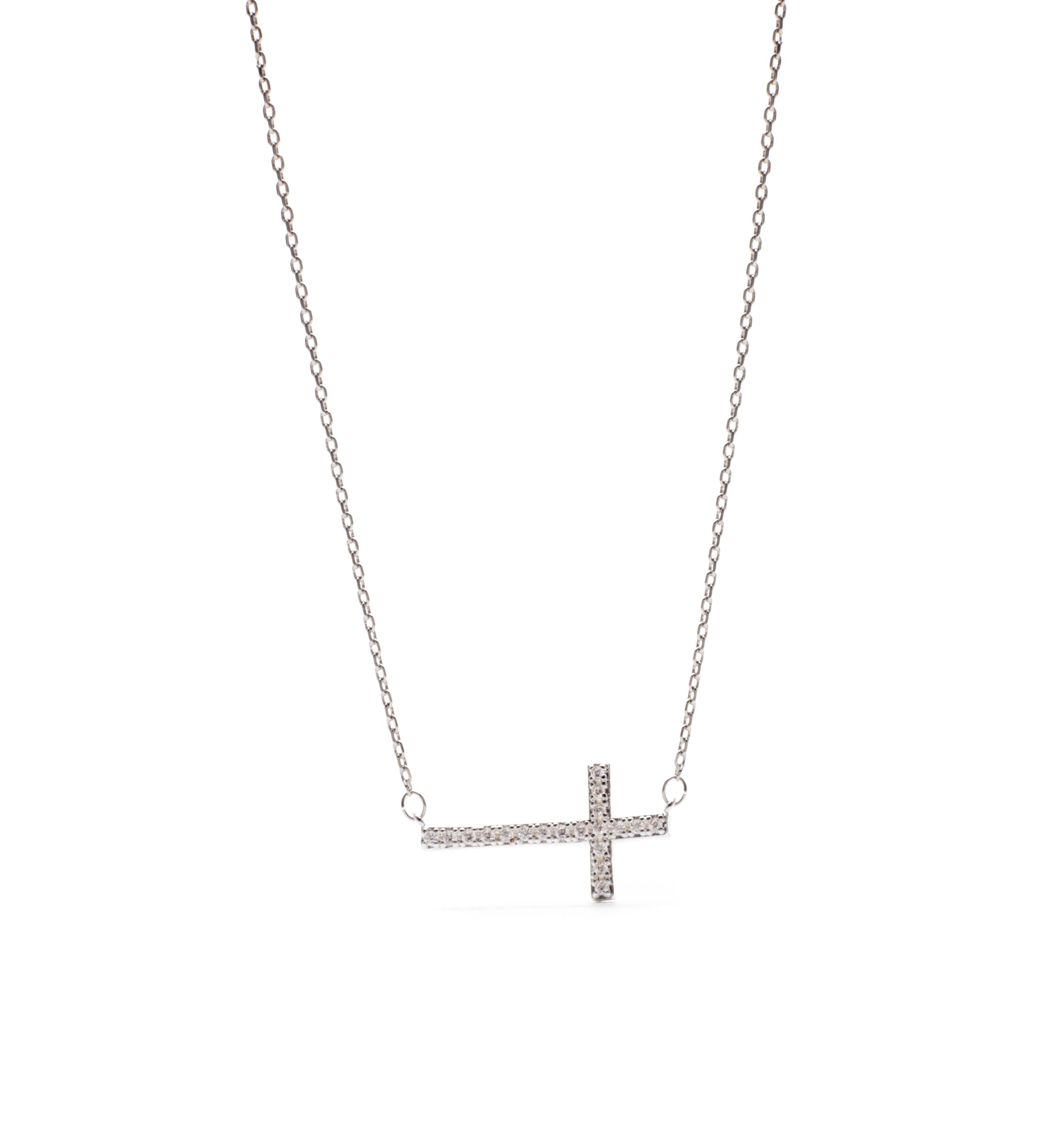 Silver Tone Cubic Zirconia Cross Pendant Boxed Necklace