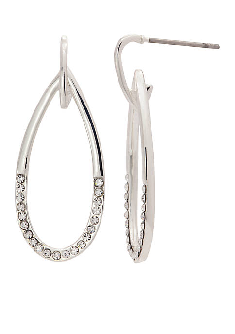 Silver-Tone Crystal Open Drop Earrings