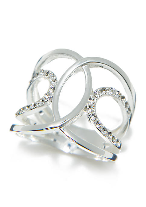 Silver-Tone Pace Crystal Open Band Ring