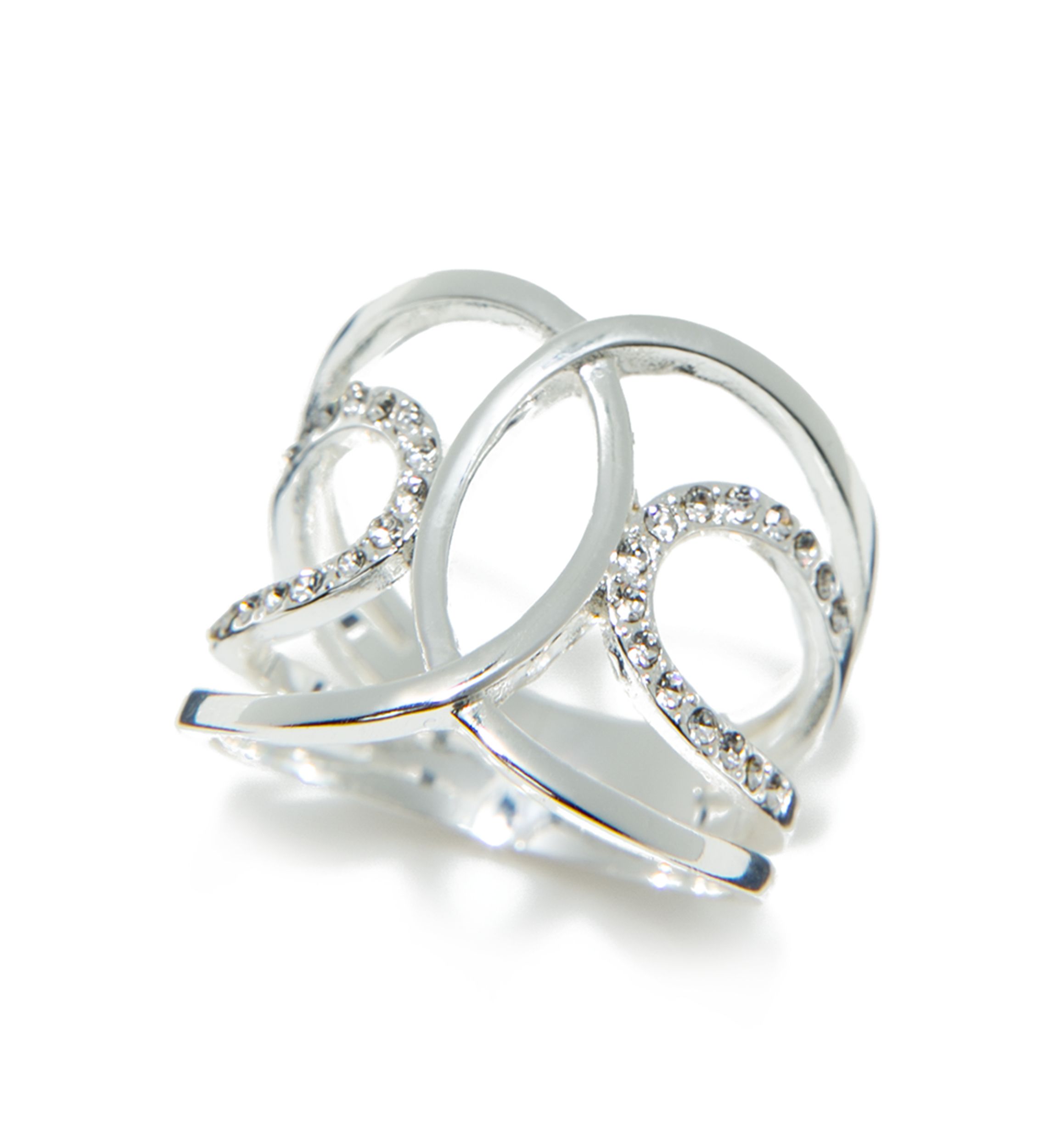 Silver Tone Pavé Crystal Open Band Ring
