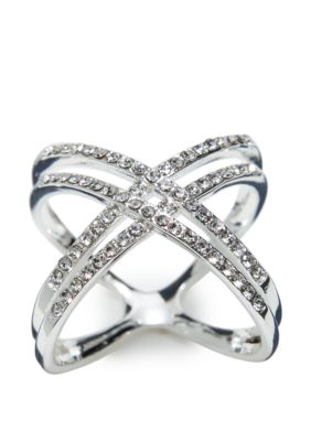 New Directions® Silver-Tone Cluster Pave Double Band Ring | belk