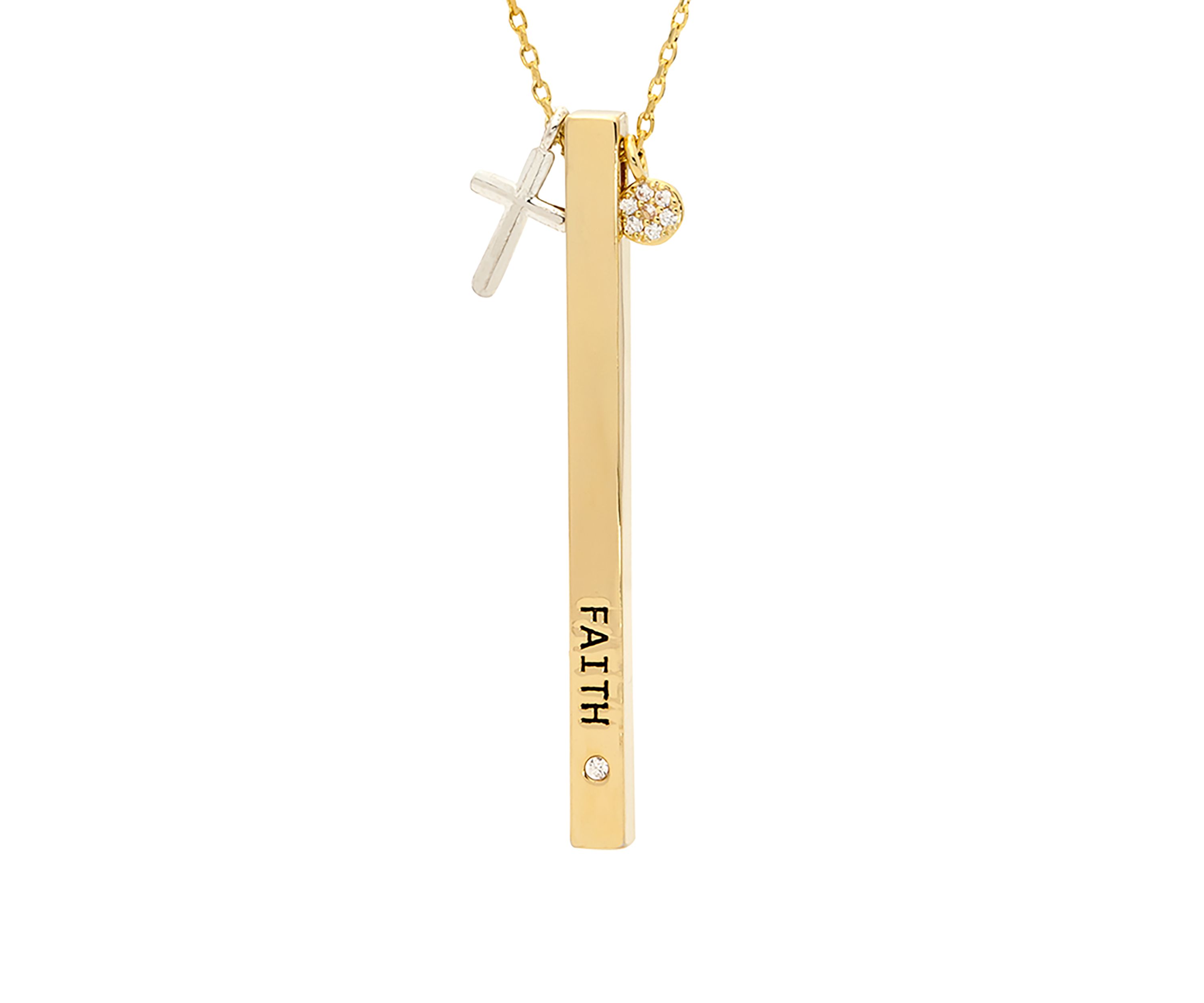 Boxed Cubic Zirconia Faith Bar Pendant Necklace