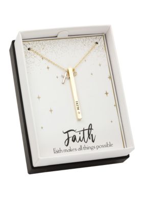 Boxed Cubic Zirconia Faith Bar Pendant Necklace