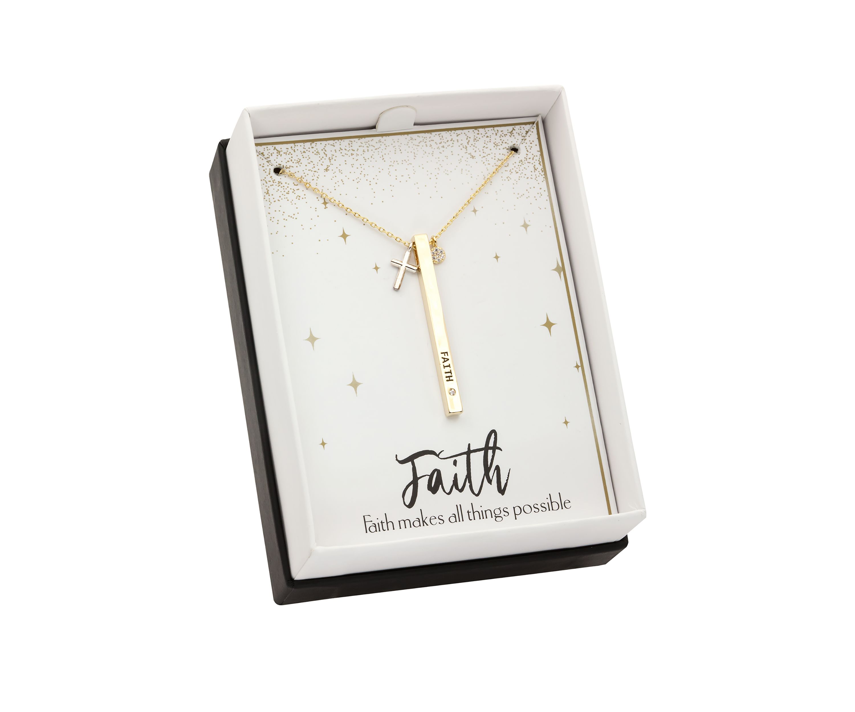 Boxed Cubic Zirconia Faith Bar Pendant Necklace