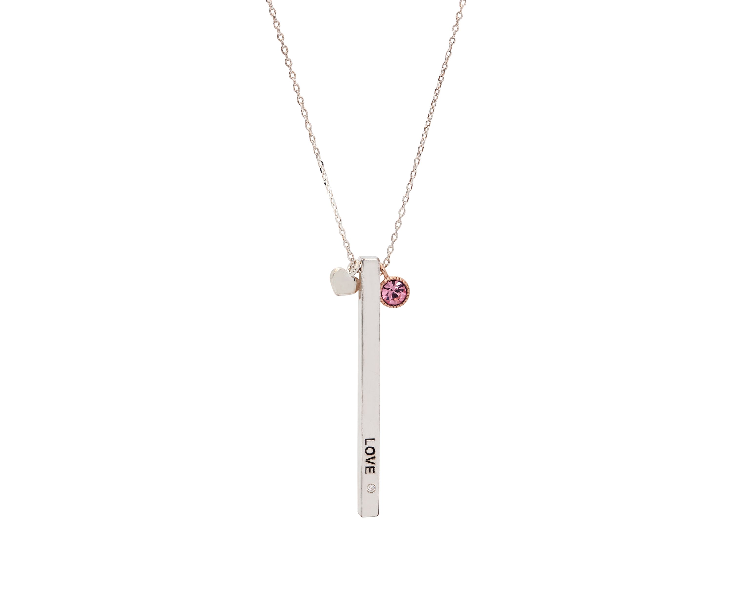 Silver-Tone Cubic Zirconia Bar Heart Necklace