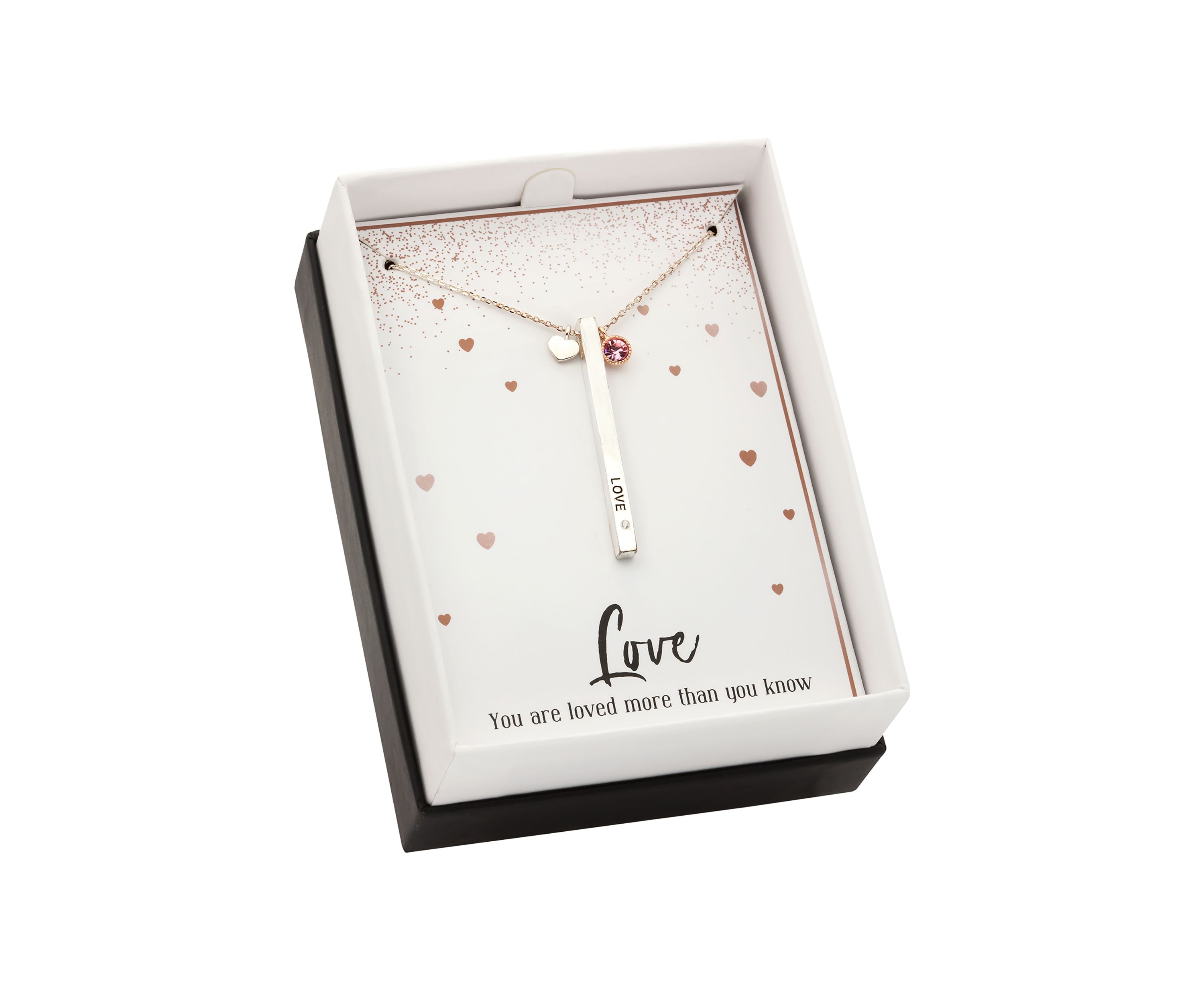 Silver-Tone Cubic Zirconia Bar Heart Necklace