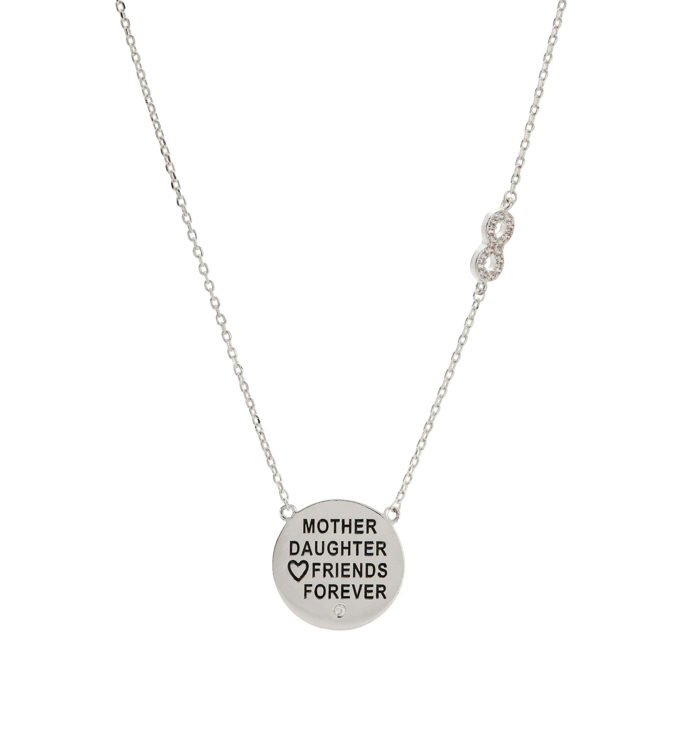 Silver-Tone Cubic Zirconia Mother and Daughter Pendant Necklace