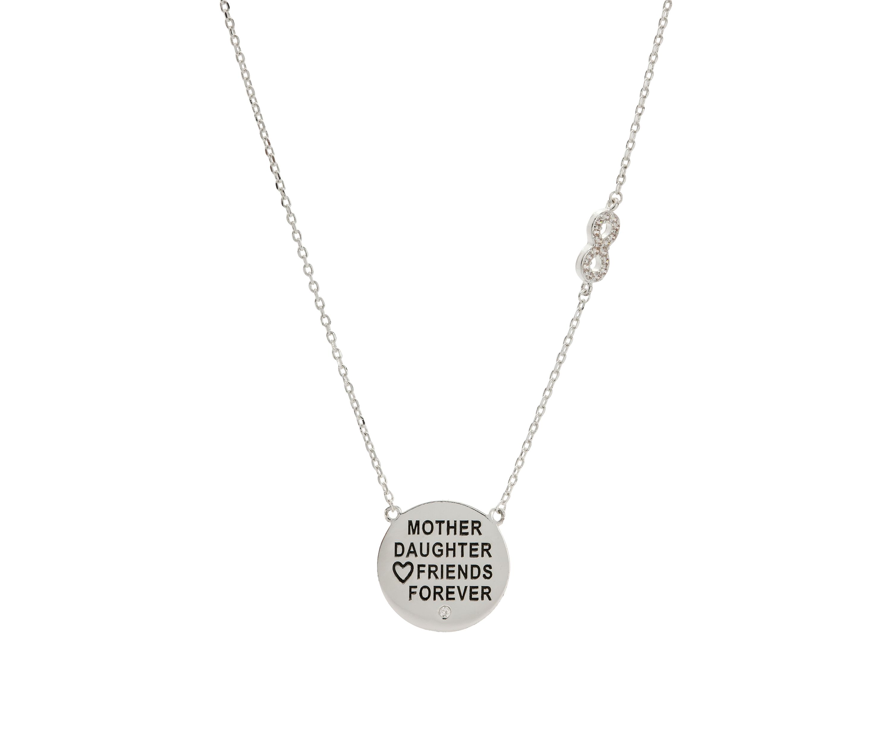 Silver-Tone Cubic Zirconia Mother and Daughter Pendant Necklace