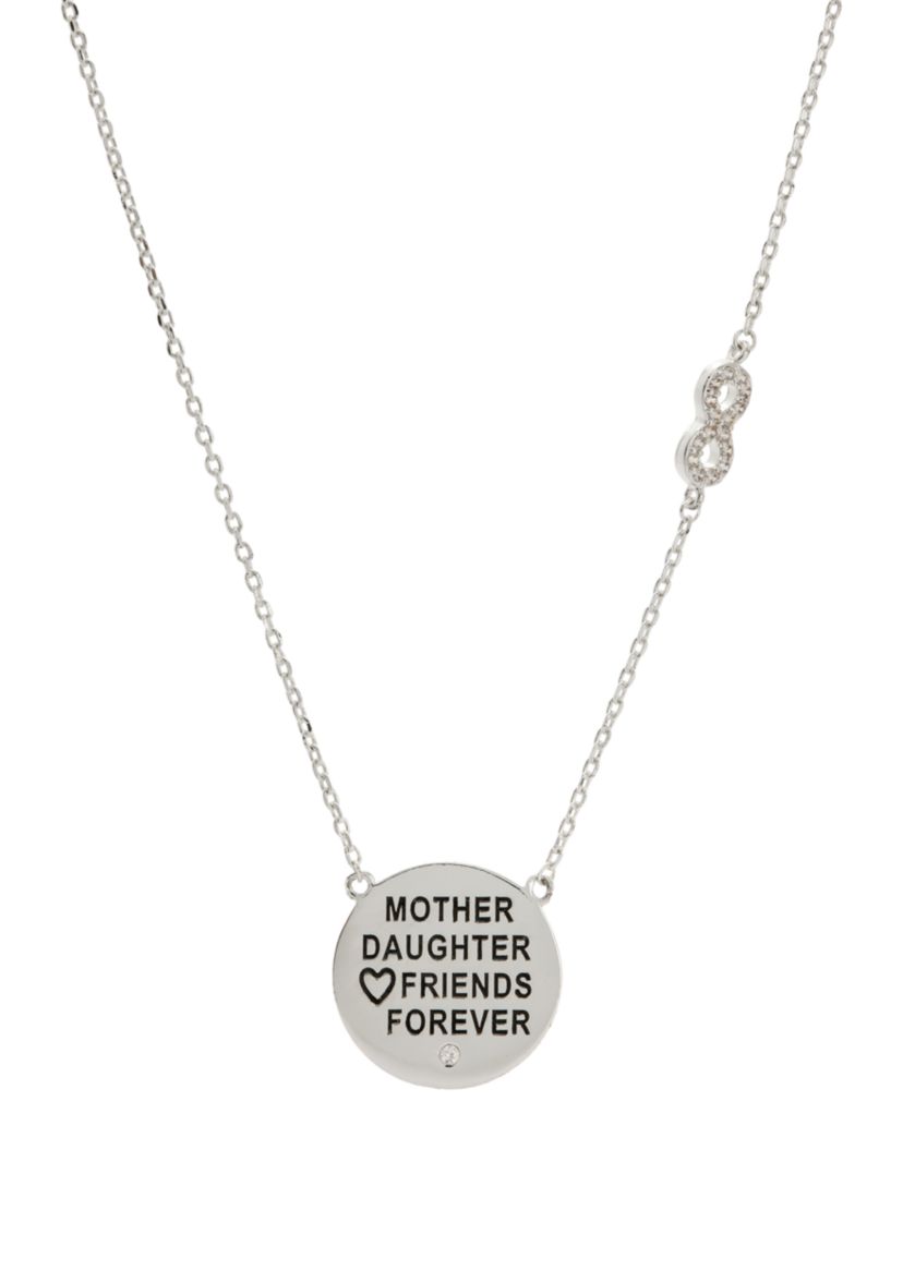 Silver-Tone Cubic Zirconia Mother and Daughter Pendant Necklace