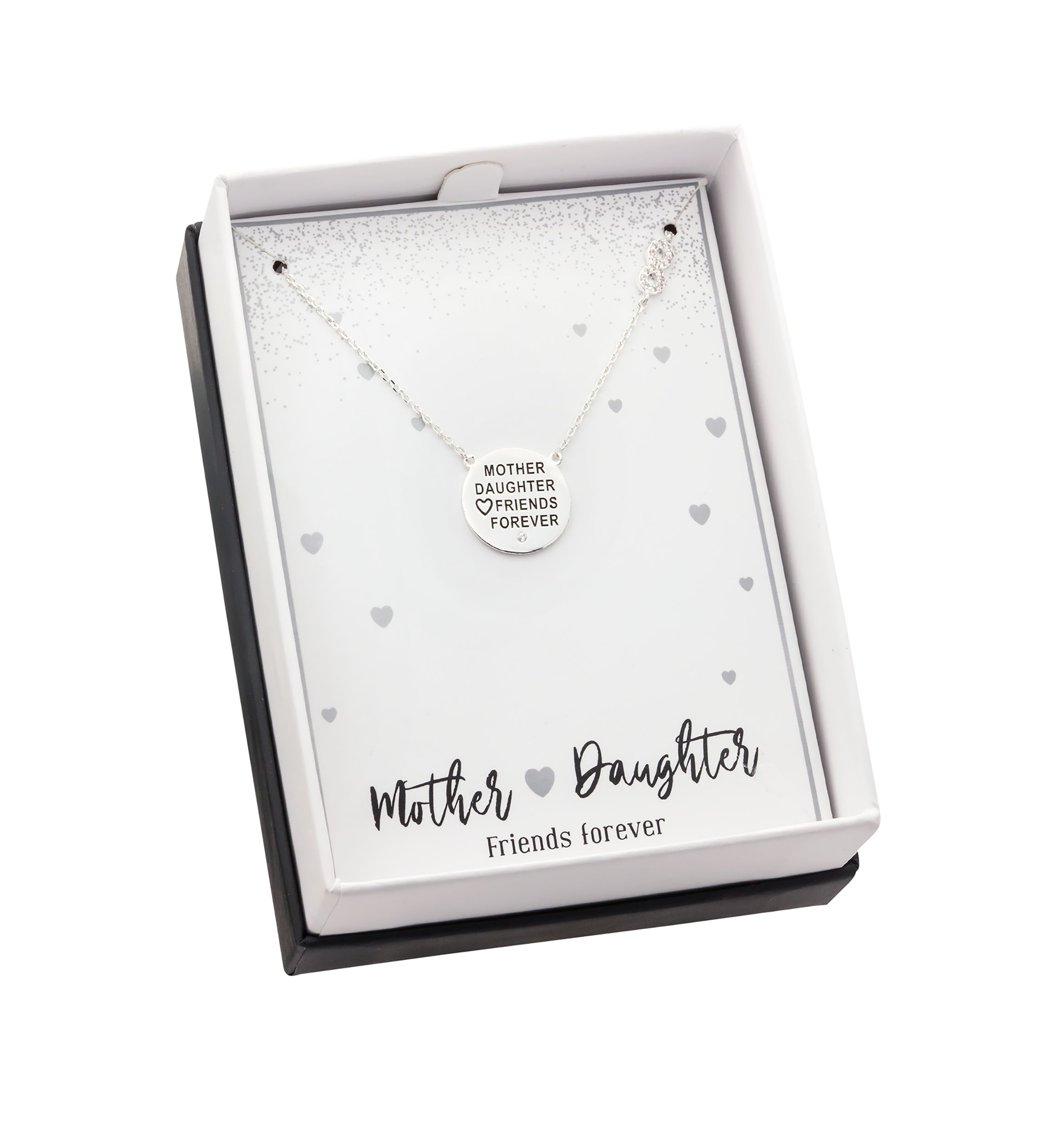 Silver-Tone Cubic Zirconia Mother and Daughter Pendant Necklace