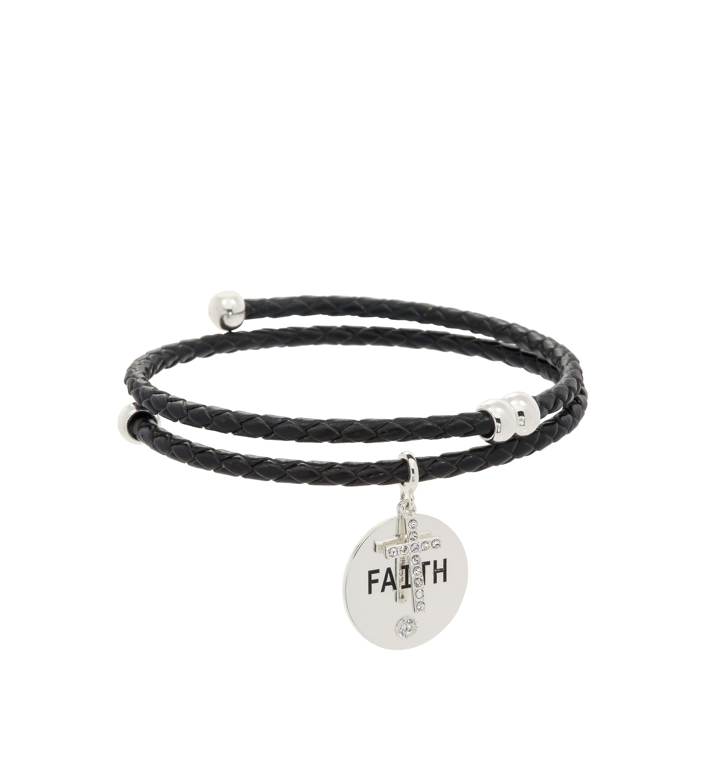 Boxed Cubic Zirconia Crystals Faith Leather Bracelet