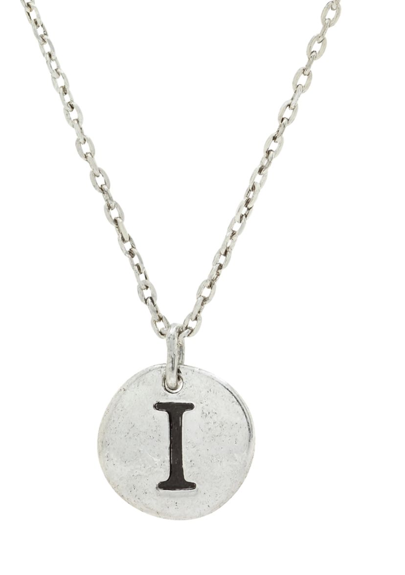 	 Silver Tone Initial I Disc Necklace