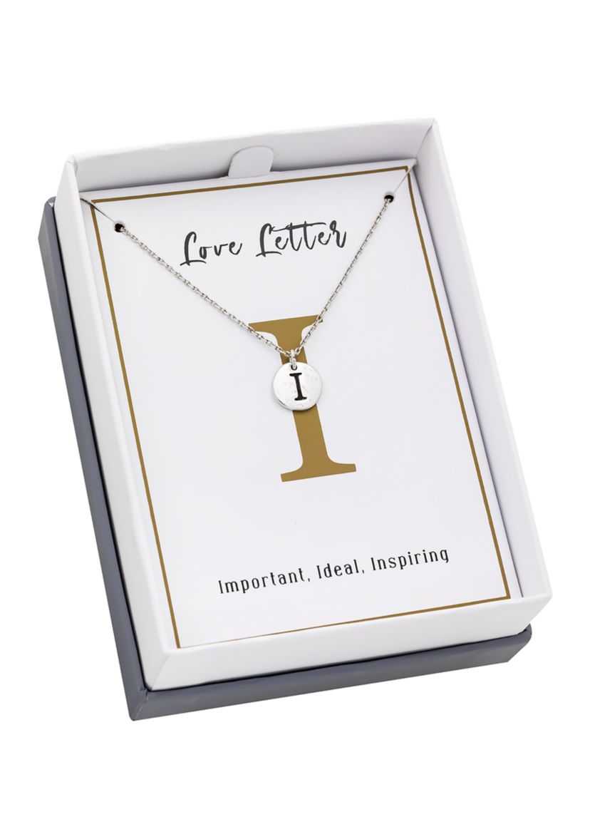	 Silver Tone Initial I Disc Necklace