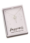   Boxed Silver Tone Key Happiness Pendant Necklace 