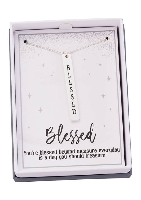 Belk Boxed Silver Tone Blessed Bar Pendant Necklace