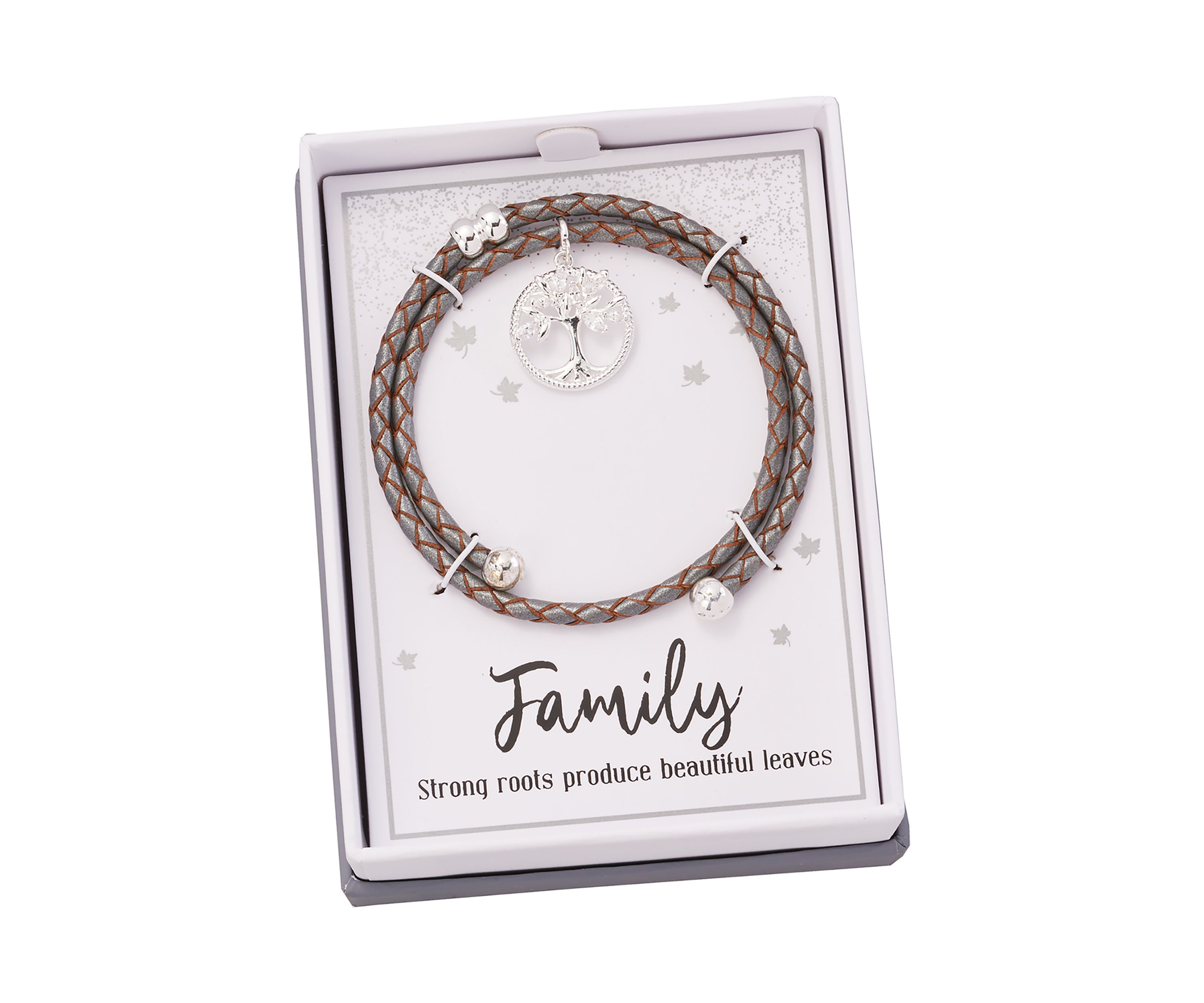 Boxed Leather Bracelet with Tree of Life Charm 