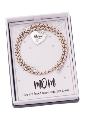 Belk Boxed Leather Bracelet with Mom Heart Charm, 8 in