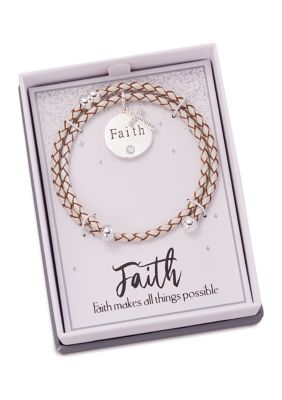  Boxed Leather Faith Cubic Zirconia Cross Pendant Bracelet 